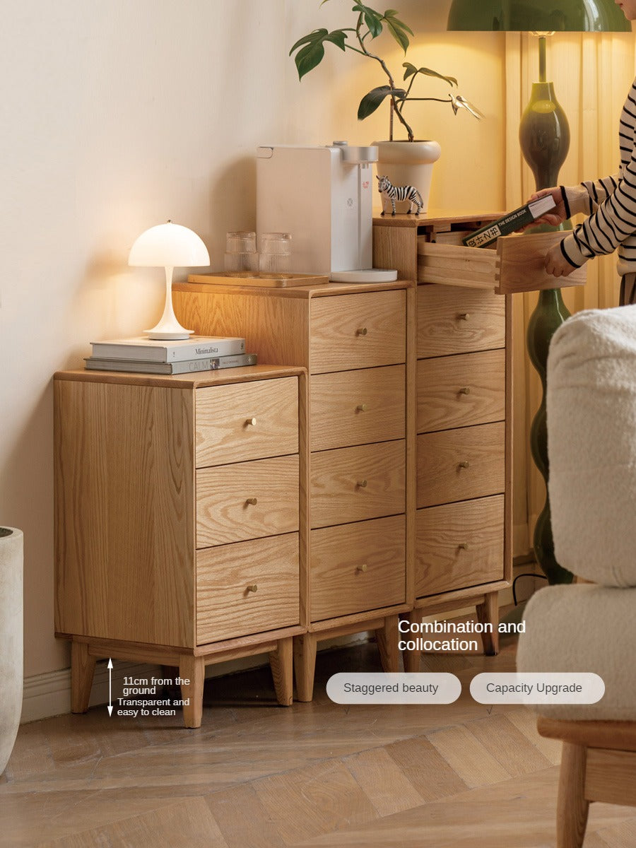 Oak, Beech Solid Wood Chest of Drawers, Multi-Functional Storage Cabinet Combination