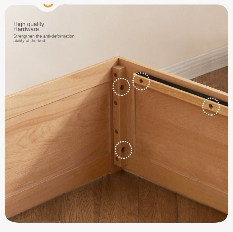 European Beech solid wood platform bed, headboard-free bed with drawer box bed.