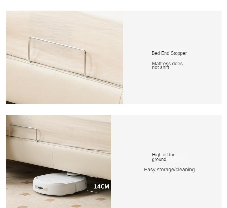 Leather platform bed, headboard-free floating bed cream style