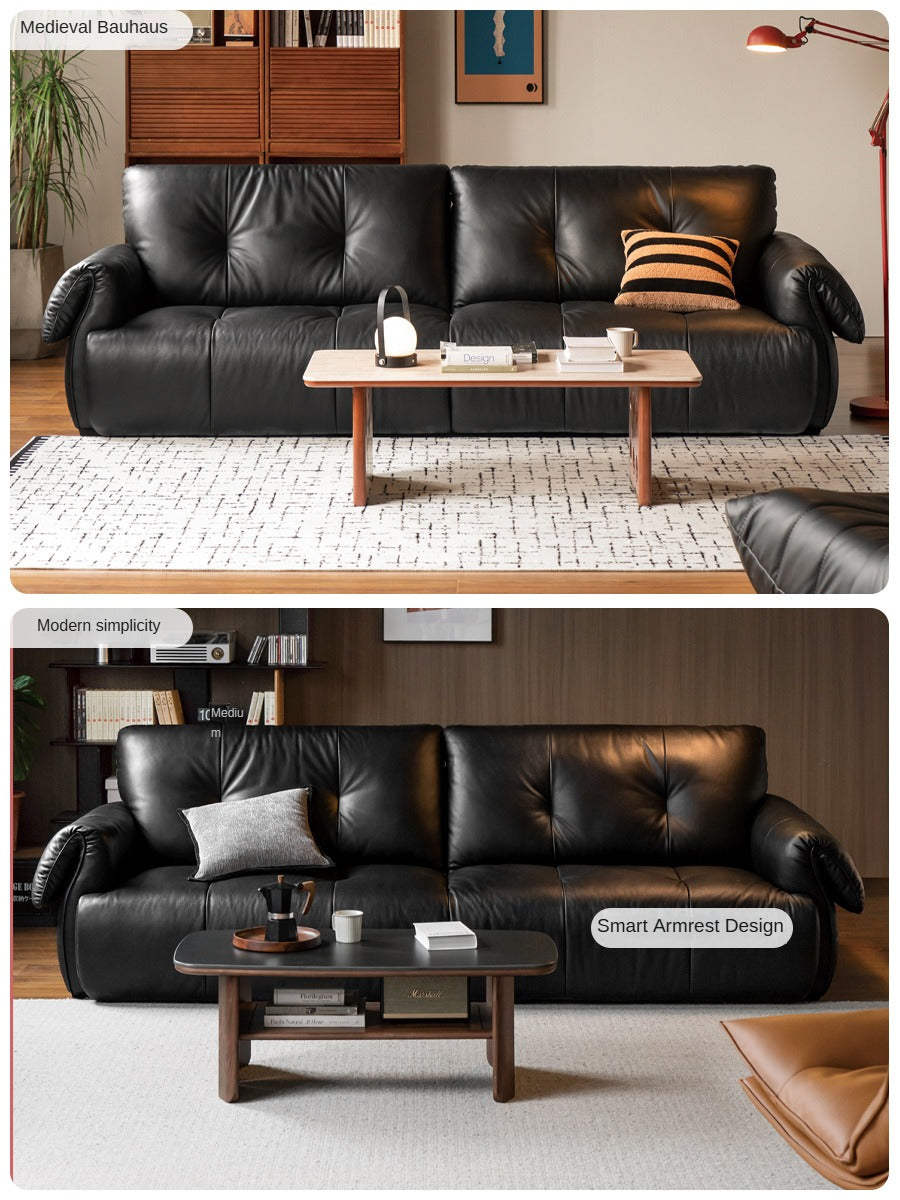 Top Layer Cowhide Leather Straight Sofa,