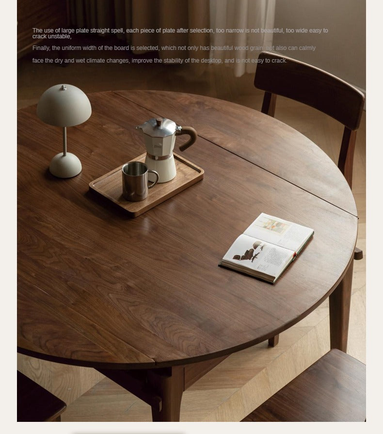 Black Walnut, Oak Solid Wood Modern Folding Round Dining Table