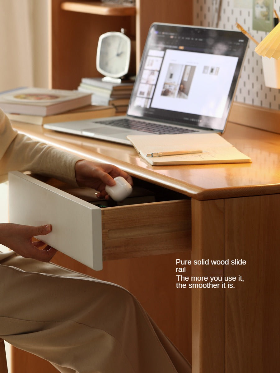 Beech Solid Wood Desk Bookshelf Combination