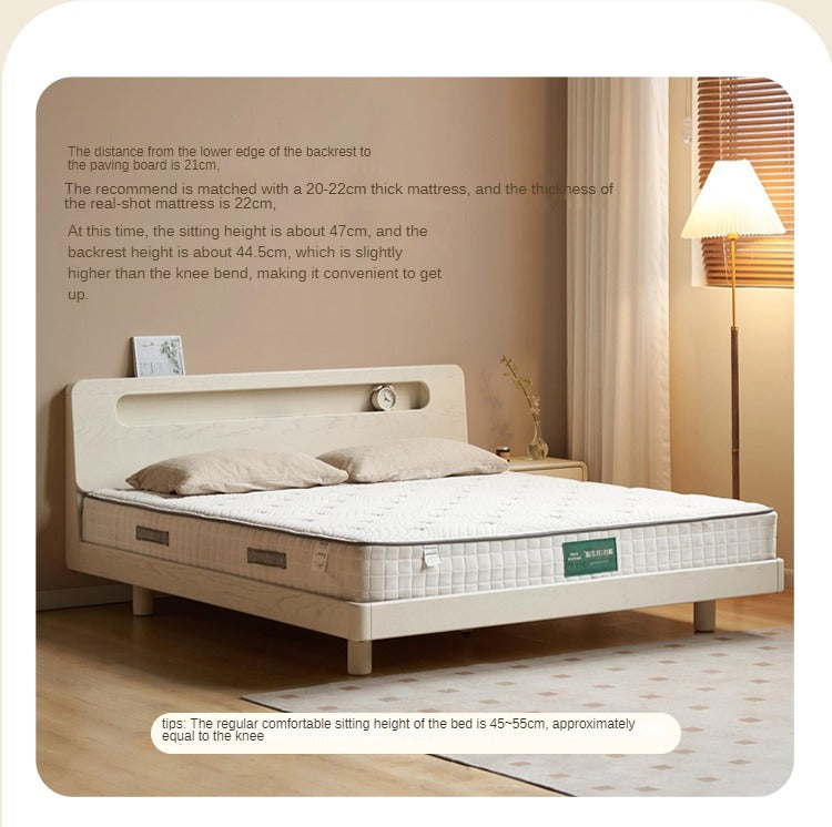 Oak Solid Wood Bed Cream Suspension Bed Luminous