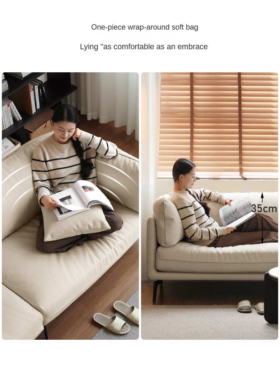 Fabric Straight Italian Down Sofa Cream Style.