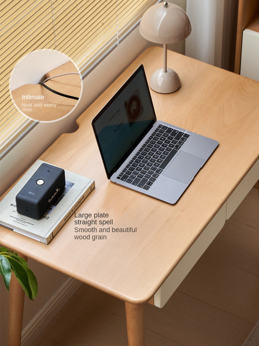 Beech Solid Wood Office Desk with 2 Drawers