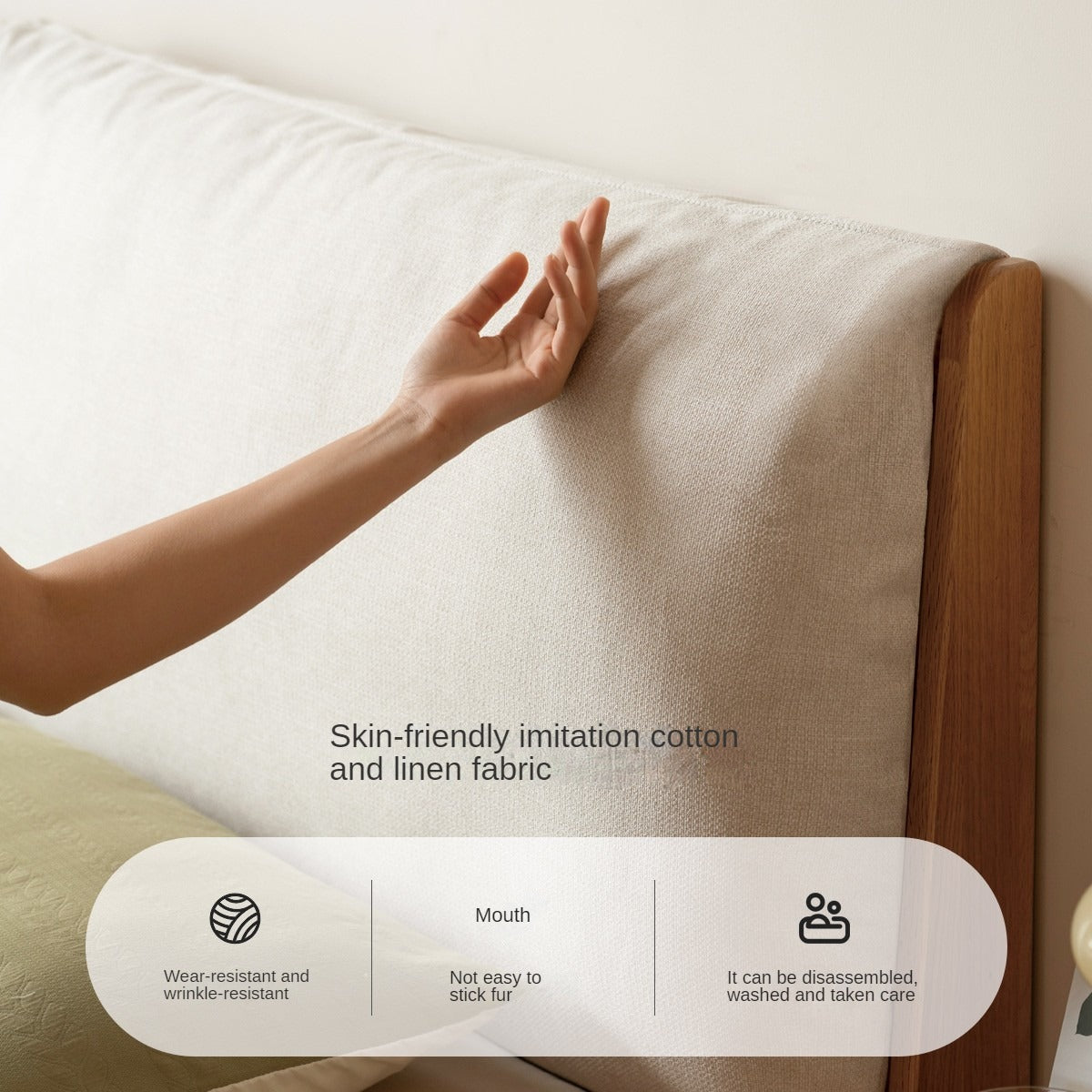 Beech, Oak, Black Walnut Solid Wood Fabric Soft Bed