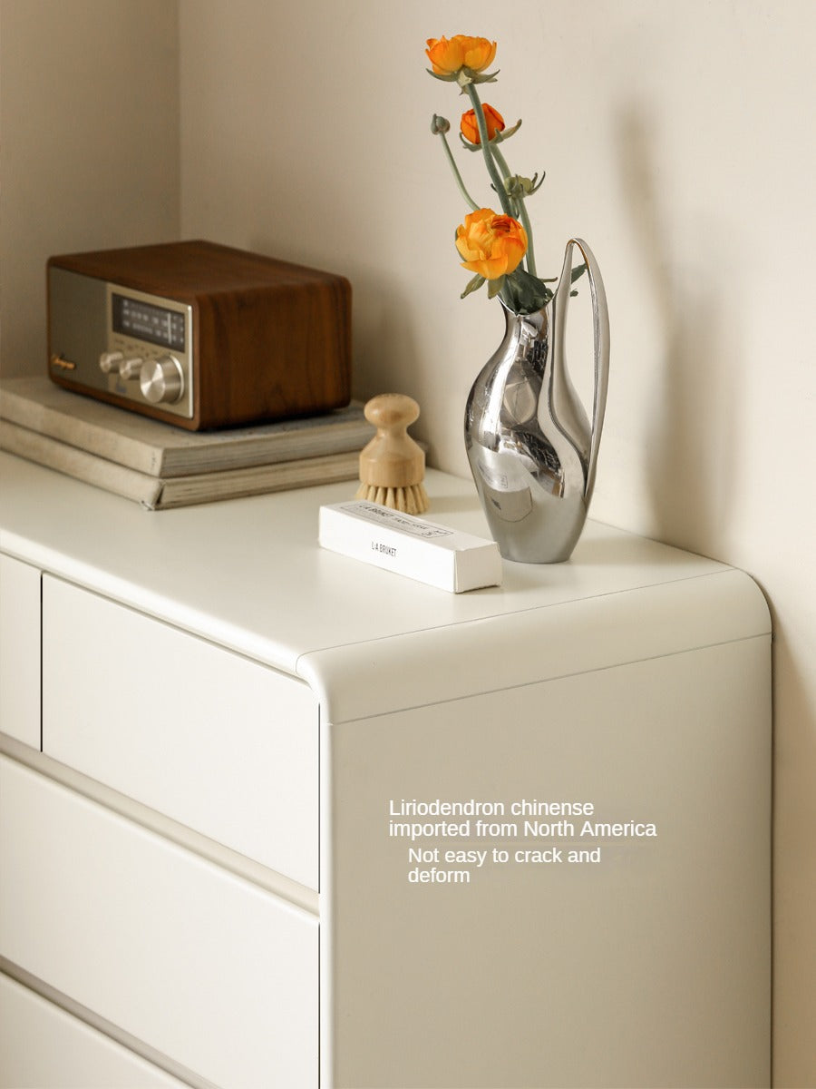 Solid Rubberwood, Poplar Solid Wood Milky Cream Style Chest of Drawers