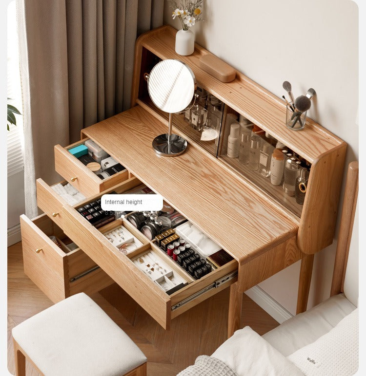 Oak Solid Wood Vanity Table Atmosphere With Lights.