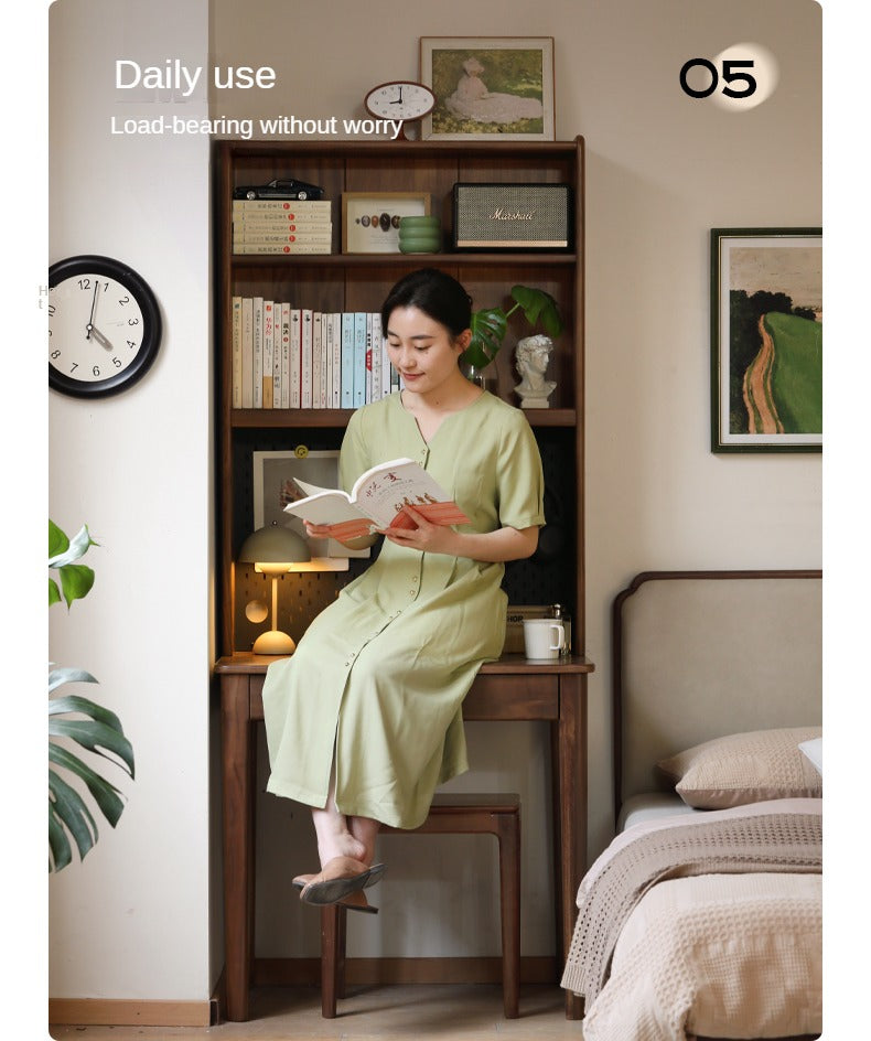 Black Walnut, Oak, Ash Solid Wood Desk Bookshelf