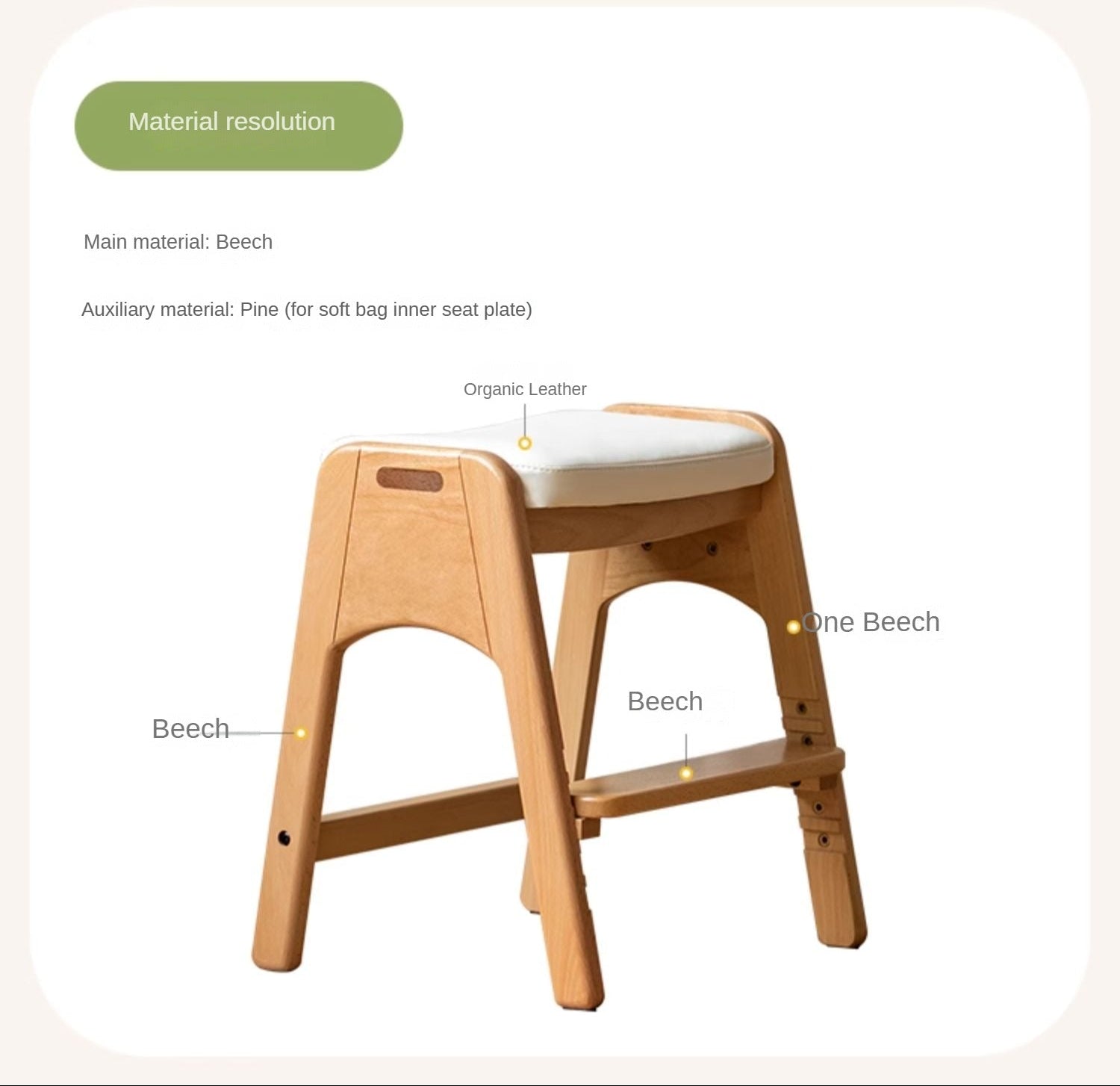 Beech Solid Wood Kids Lift Study Chair.