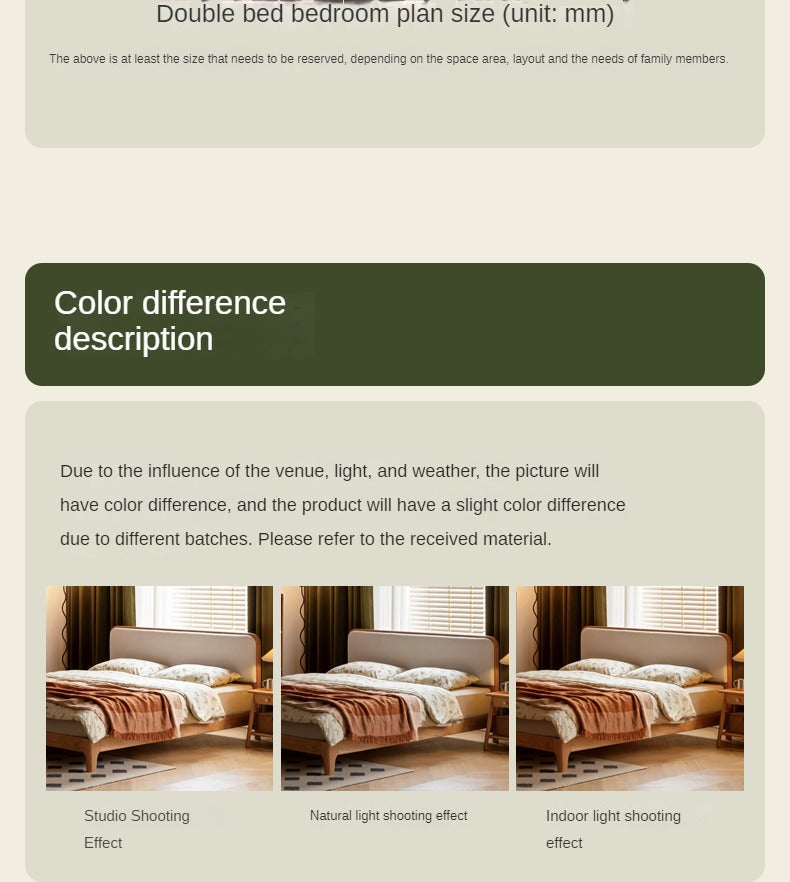 Cherry Solid Wood Technology Fabric Soft Modern Bed