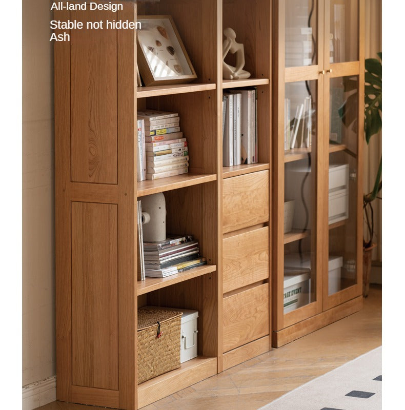 Cherry Solid Wood Bookcase Floor-Standing Free Combination Bookshelf