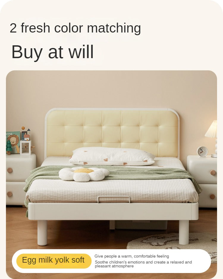 Rubber Solid Wood Children's White Cream Style Montessori Platform Bed.