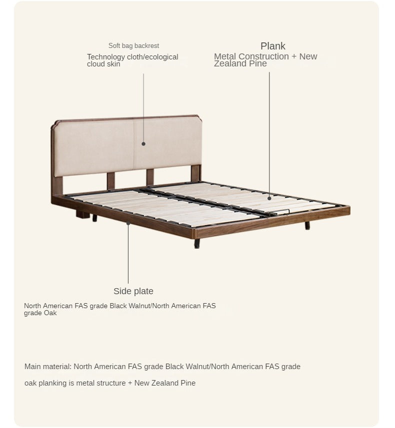North American Black Walnut, Oak Technical Cloth Organic Leather Soft Suspended Bed