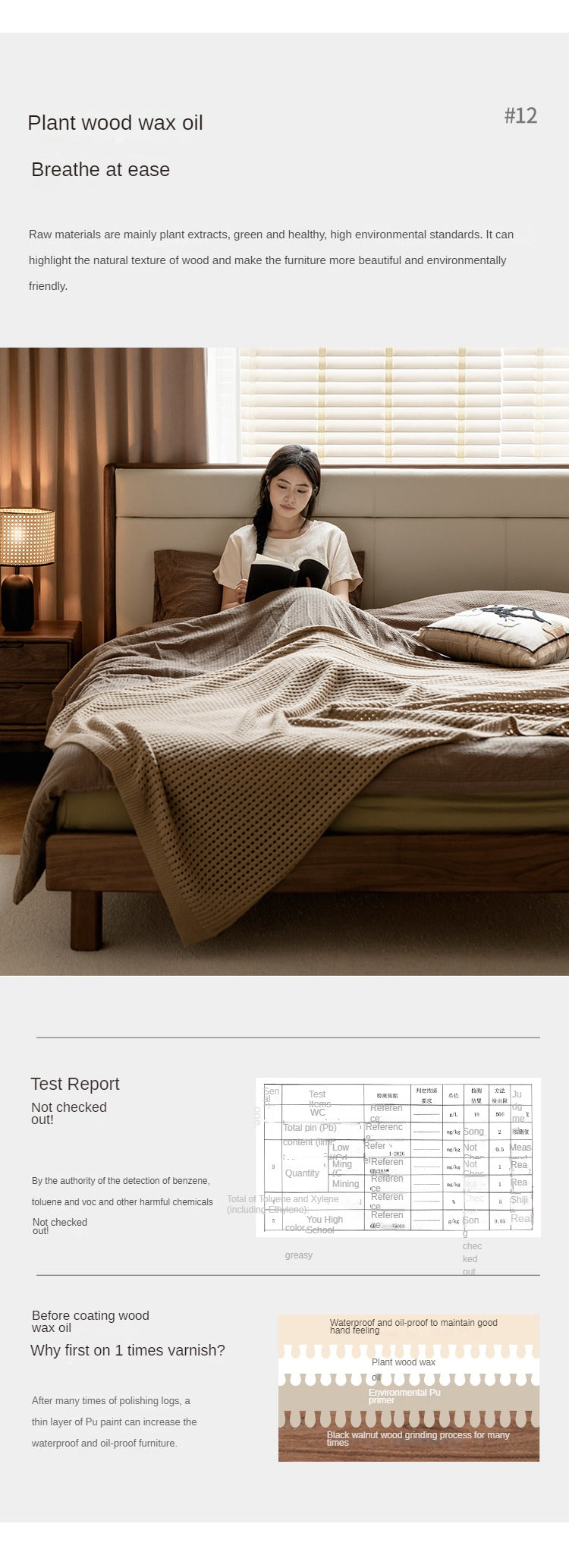 North American Black Walnut, Ash solid wood leather soft bed