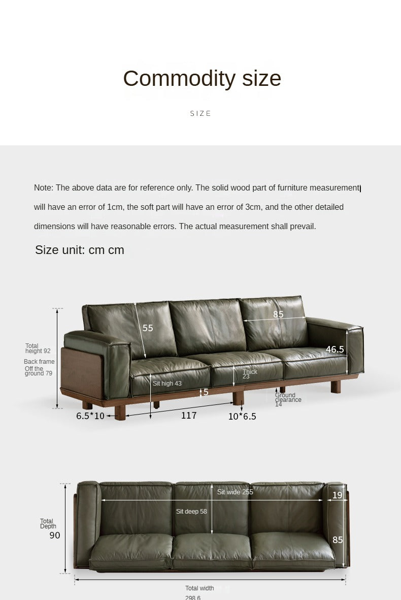 Black Walnut Solid Wood Leather Sofa.