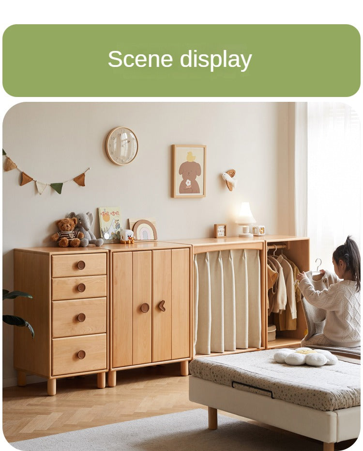 Beech, Rubber Solid Wood Children's Wardrobe,Combination Storage Cabinet