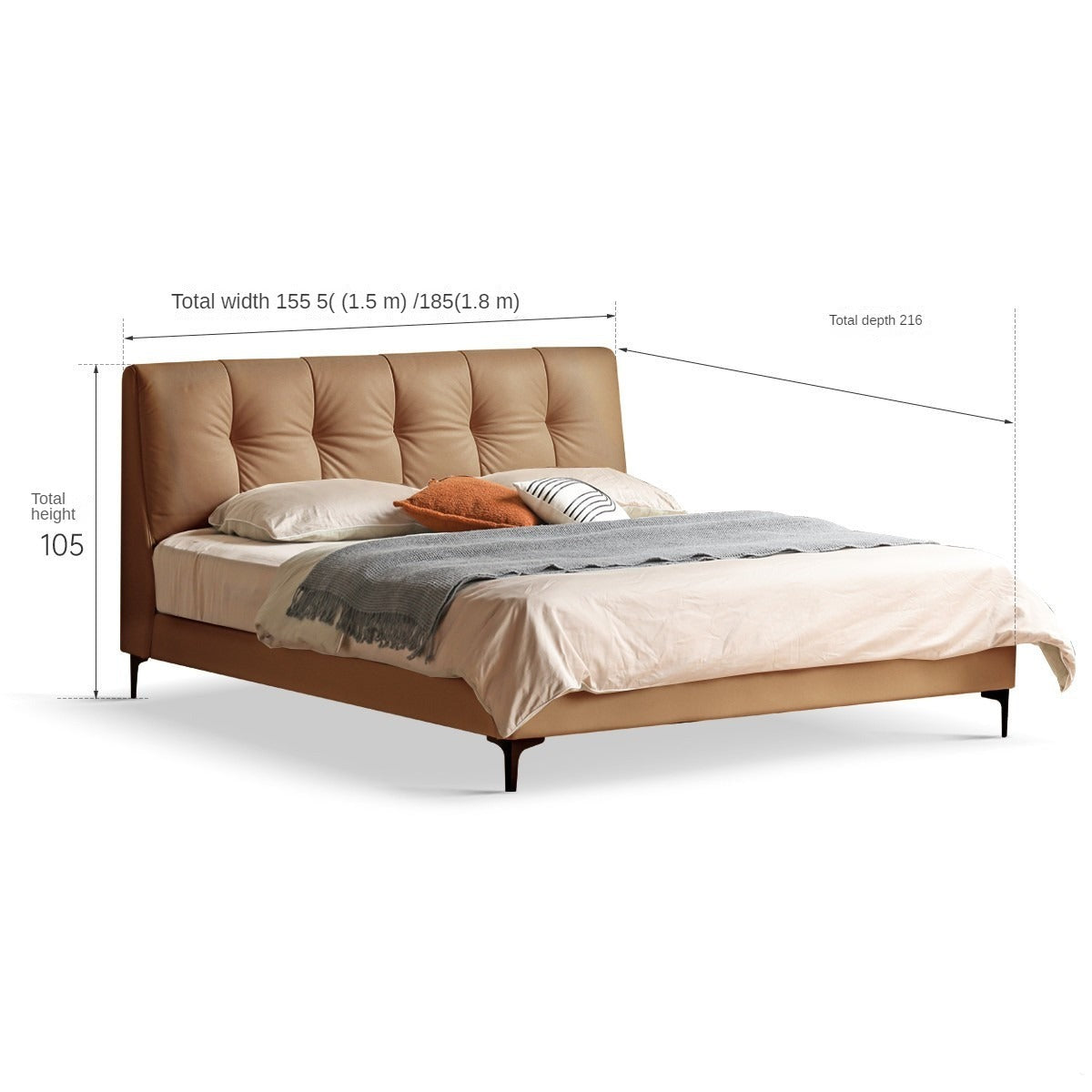 Genuine Leather, Ecological Cloud Leather Bed Cream Style Light Luxury