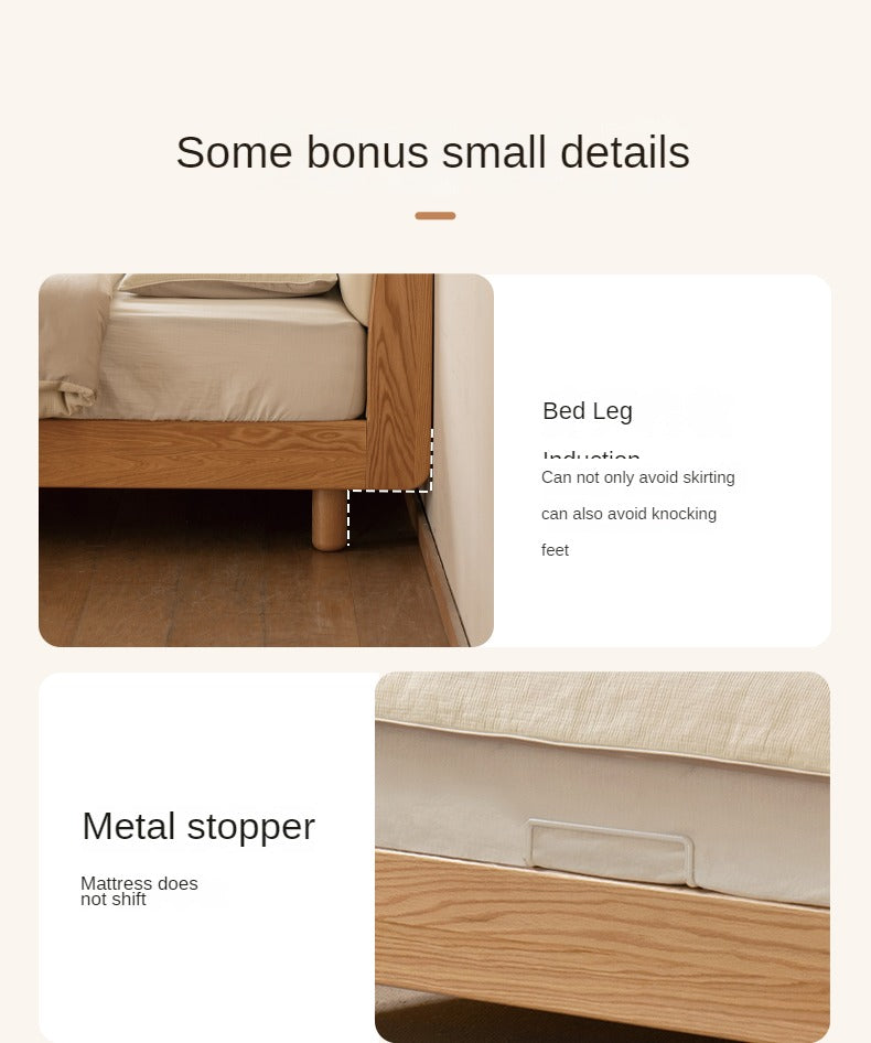 Oak, Ash Solid Wood Genuine Leather Soft Bed