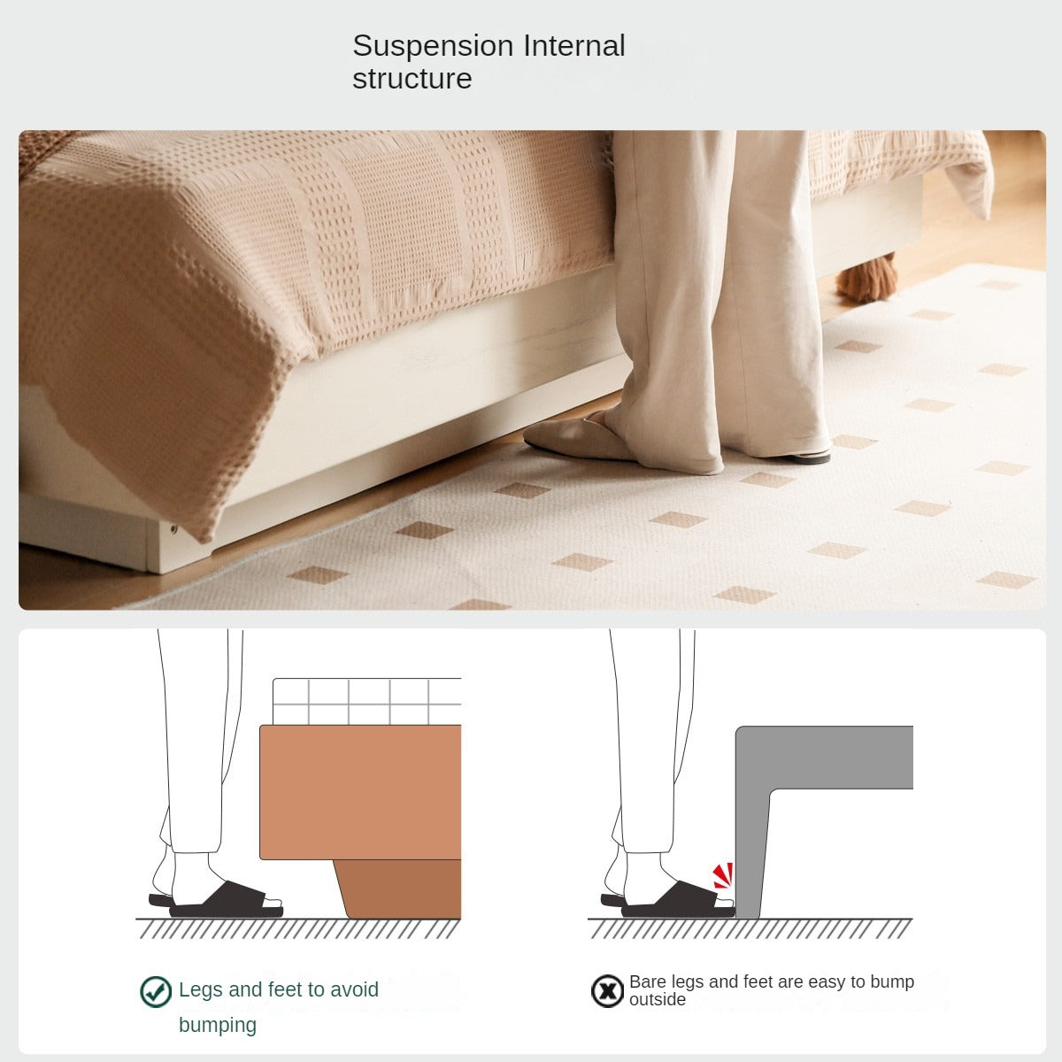 Oak, Rubber Wood Solid Wood Cream Technical Fabric Suspended Box Storage Bed