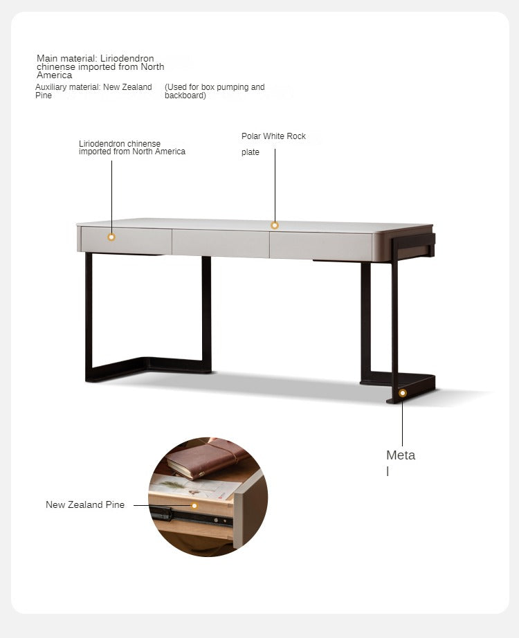 Ash solid wood rock board Italian light luxury office desk with drawer"