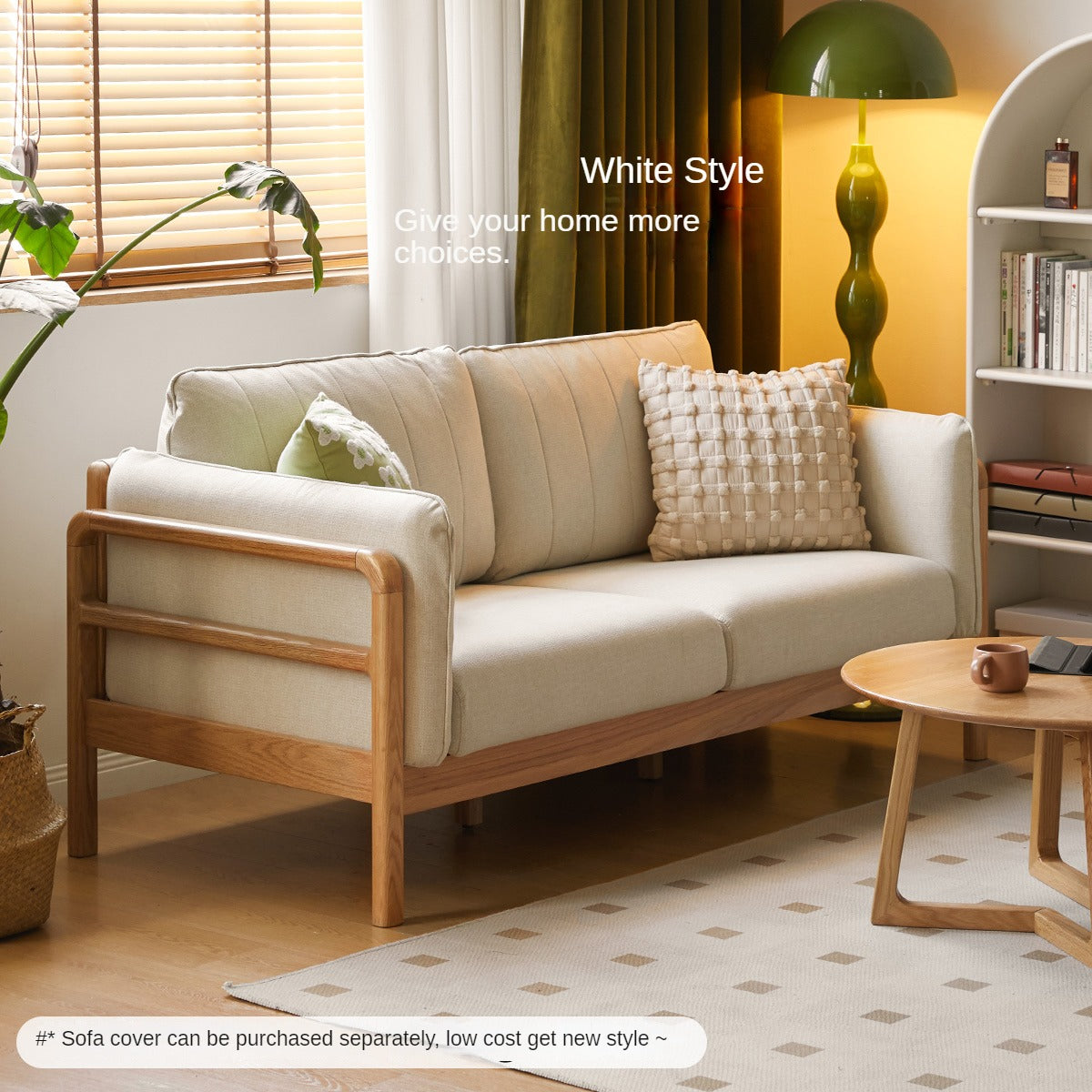 Oak, Beech Solid Wood Modern Simple Fabric Straight Sofa