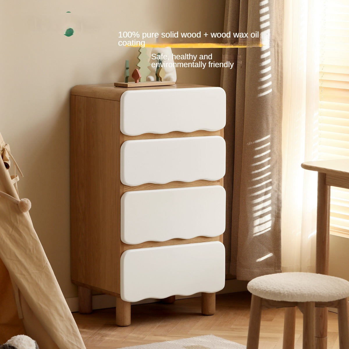 Oak Solid Wood Children's Narrow Cabinet High Drawer Storage
