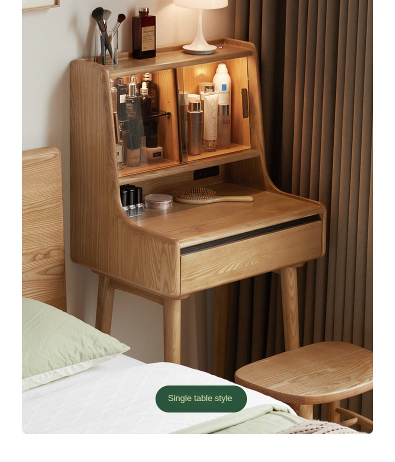 Oak, Ash Solid Wood Vanity Table with Shelf.