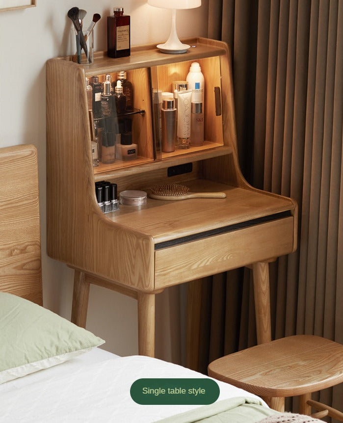 Oak, Ash Solid Wood Vanity Table with Shelf.