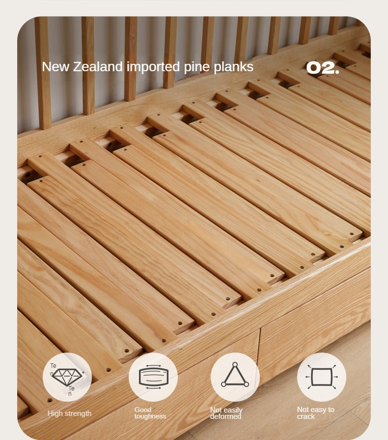 Oak Solid Wood Sitting and Sleeping Dual-purpose Storage Sofa.