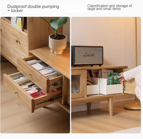 Ash Solid Wood Modern Locker Floor TV Cabinet.