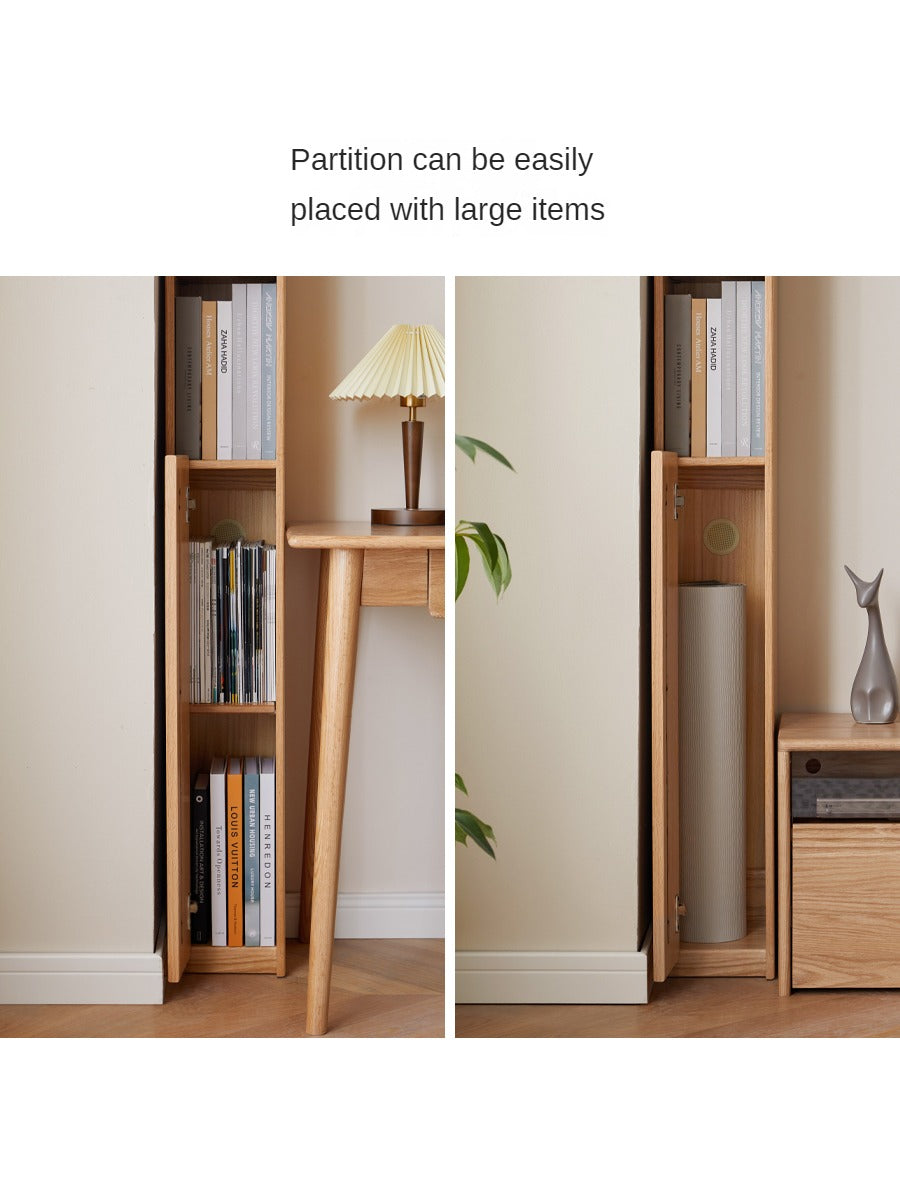 Oak, Rubber Solid Wood Ultra Narrow Bookcase
