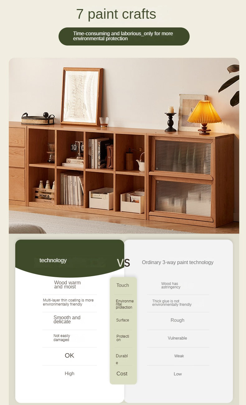 Cherry Solid Wood Vintage Floor Storage Bookcase