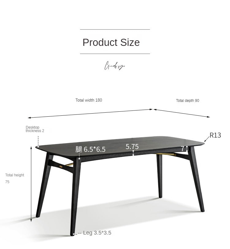 Oak Solid Wood Light Luxury Italian Black Dining Table"