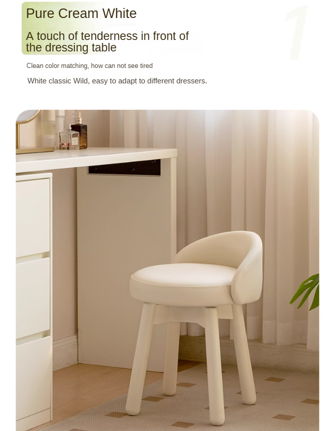 Makeup Stool 360° Free Rrotation Cream Style Birch Solid Wood