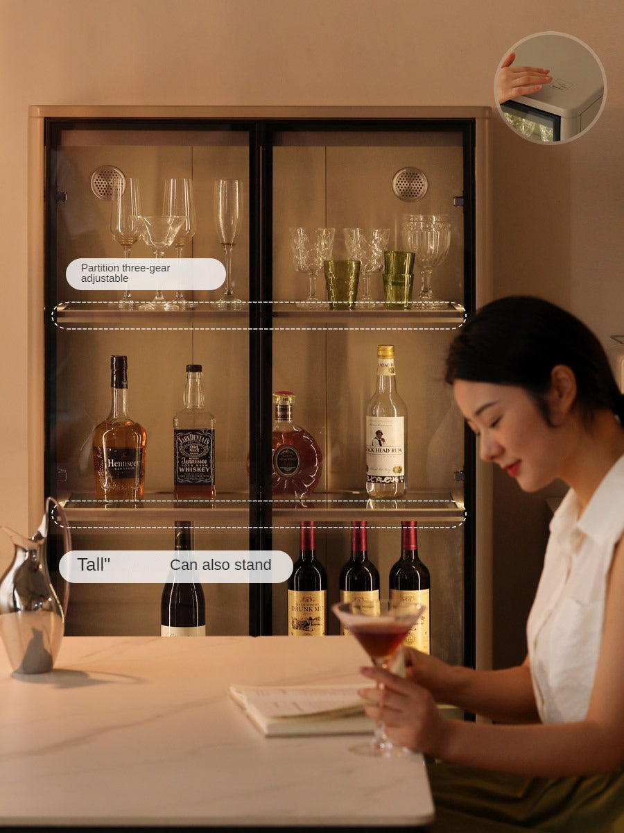 Poplar Solid Wood Wine Cabinet, Display Cabinet Glass Door Light Luxury