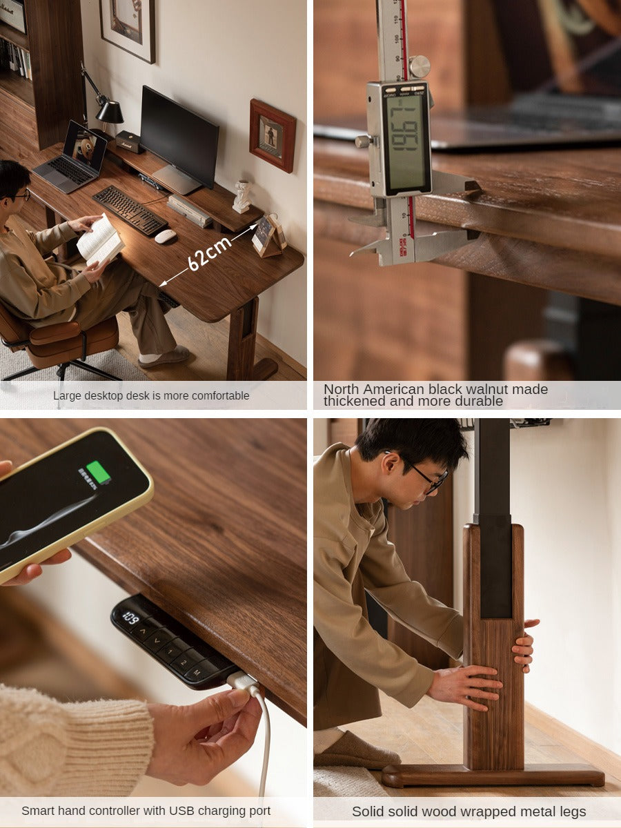 Black Walnut, Oak, Sandalwood, Ash Solid Wood Electric Elevating Desk