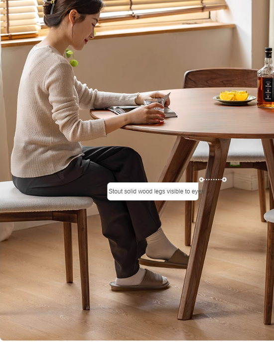 Black Walnut Solid Wood Retro Round Dining Table