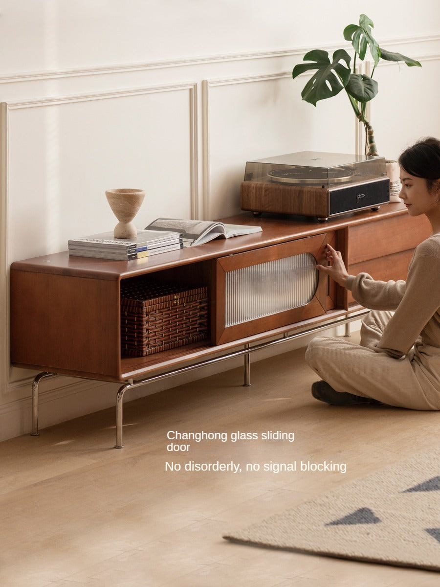 Oak, Poplar Solid Wood Light French TV Cabinet Sliding Door: