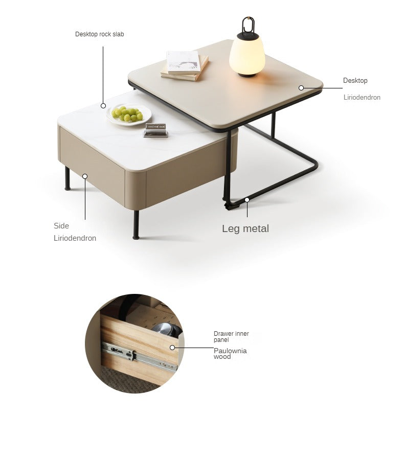 Poplar Solid Wood Modern Light Luxury Rock Board Coffee Table