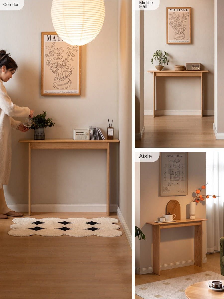 Oak Solid Wood, Solid Rubberwood Entrance Corridor Wall Strip Case Ultra-Narrow Table