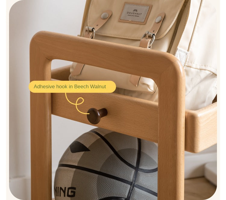 Beech, Rubber Solid Wood Children's Under-the-Table Mobile Modern Storage Rack