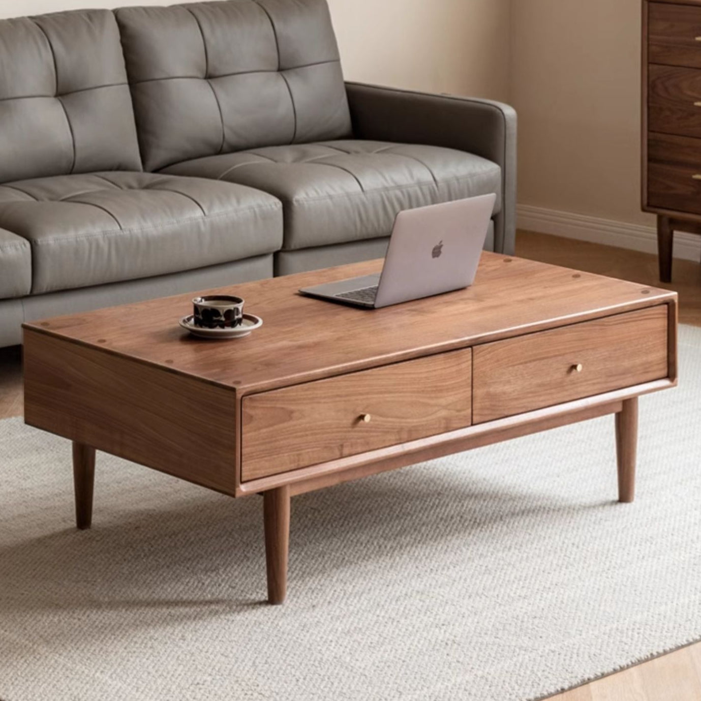 Black Walnut, Sandalwood Solid Wood Rock Plate Modern Coffee Table