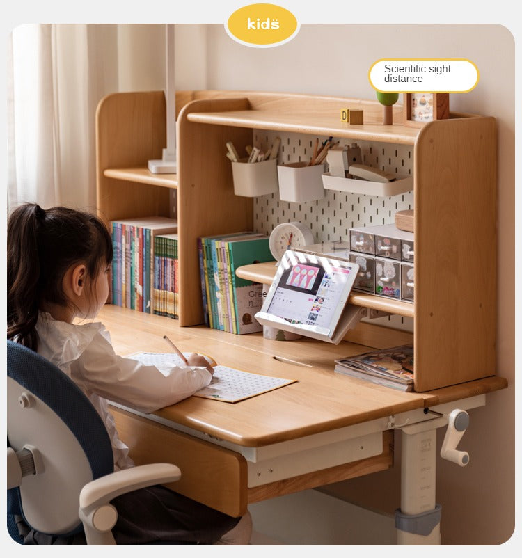 Beech Solid Wood Kids Raised and Lowered Study Table