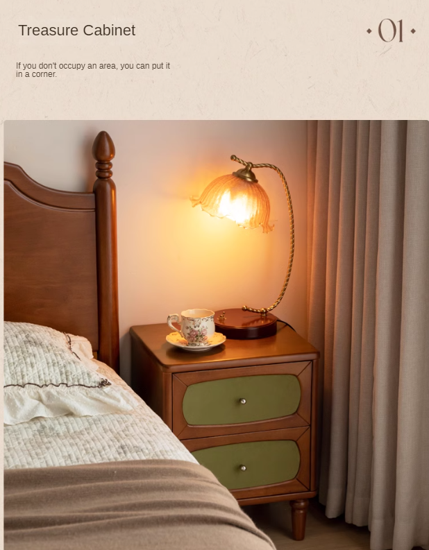 Poplar, Black Walnut Solid Wood French Retro Style Nightstand