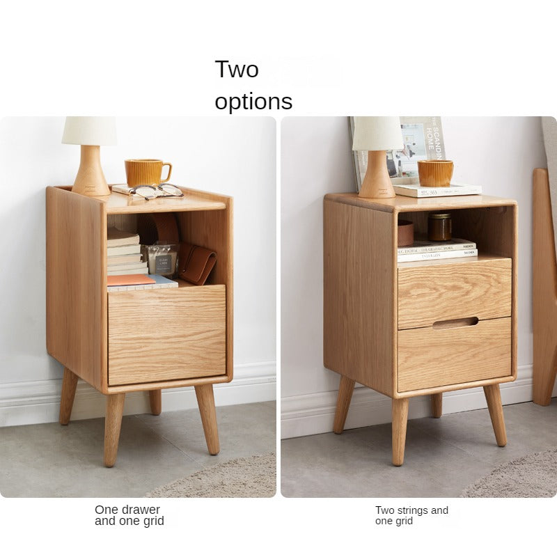 Oak Solid Wood, Solid Rubberwood Ultra-Narrow Nightstand.