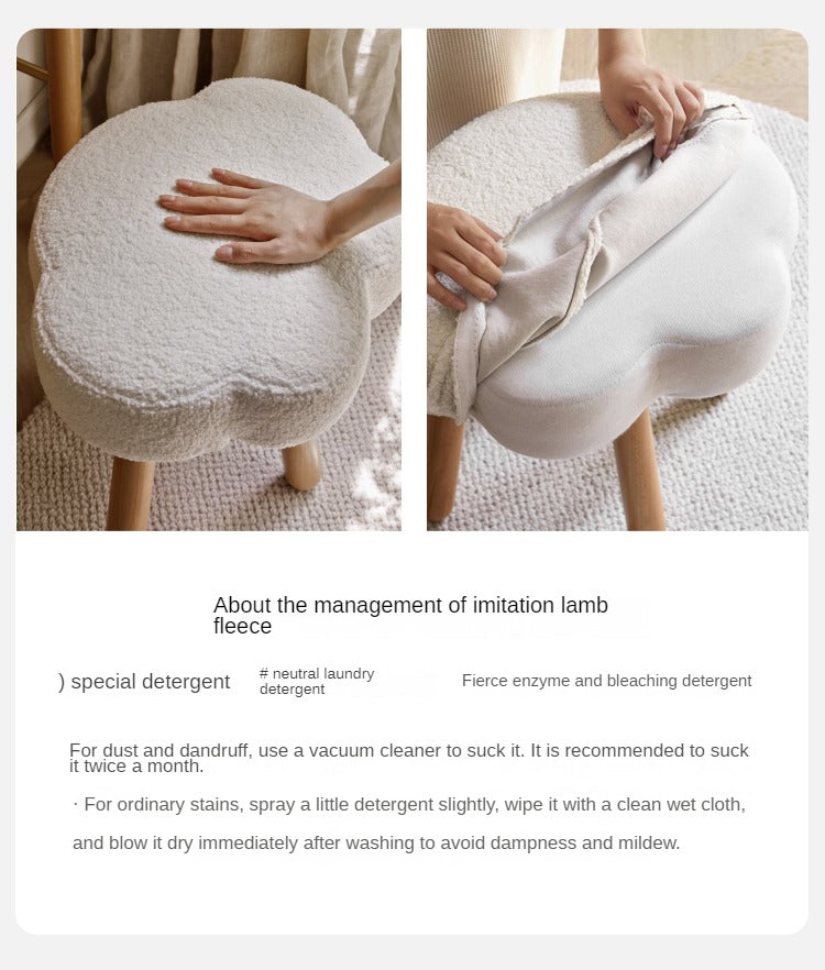 Beech, Solid Rubberood Lamb Velvet Cloud Makeup Stool