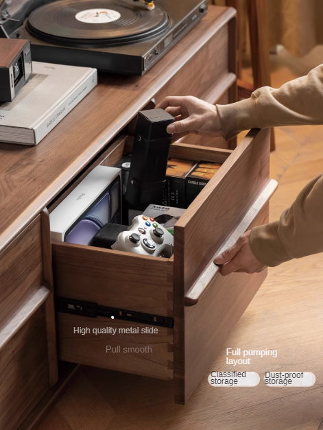 Black Walnut, Sandalwood, Ash, Oak Solid Wood Italian Light Luxury Floor TV Cabinet.