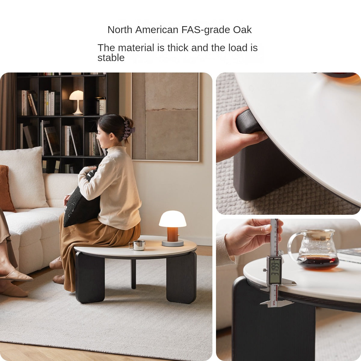 Oak Solid Wood Slate Black Coffee Table
