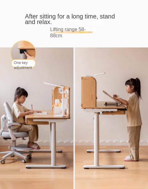 Beech Solid Wood Children's Electric Lifting Study Table